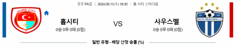 호주 FA컵 9월 11일 18:30 흄 시티 FC : 사우스 멜버른 FC