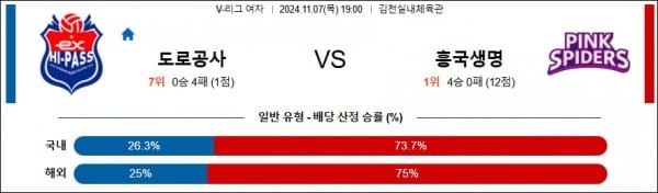 2024 11월 07일 한국도로공사 흥국생명  V-리그(여) 분석