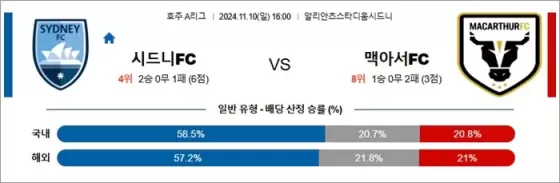 11월 10일 호주 A리그 2경기