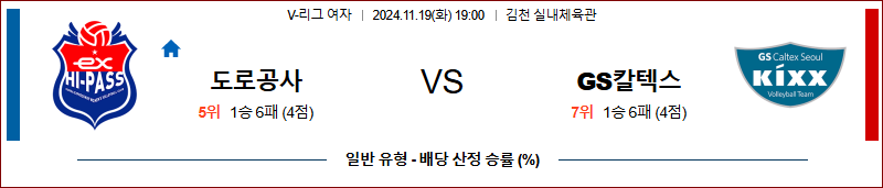 11월 19일 19:00 V-리그 (여) 도로공사 GS칼텍스